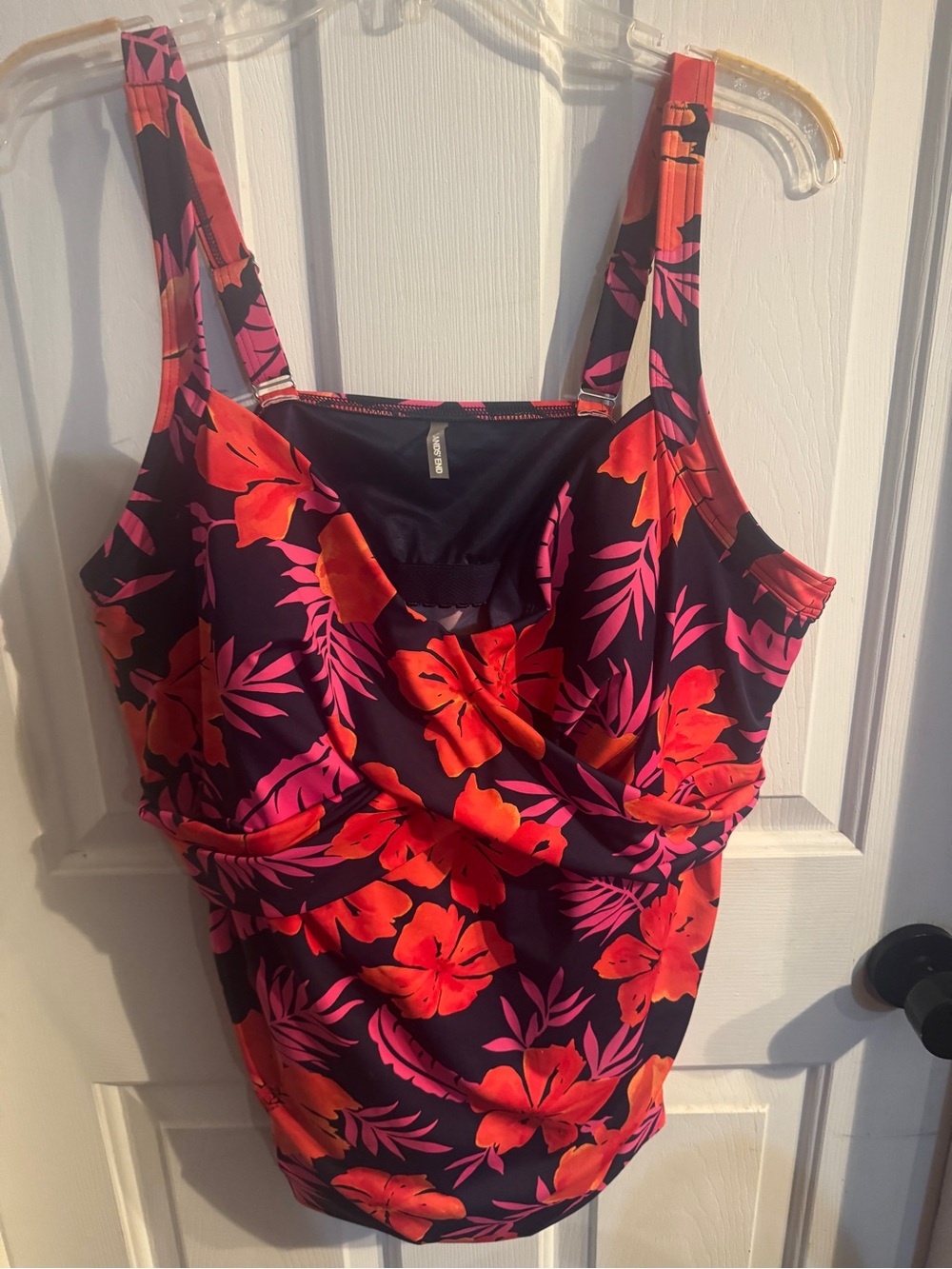 Lands' End Navy Floral Tank with Red & Pink Blooms